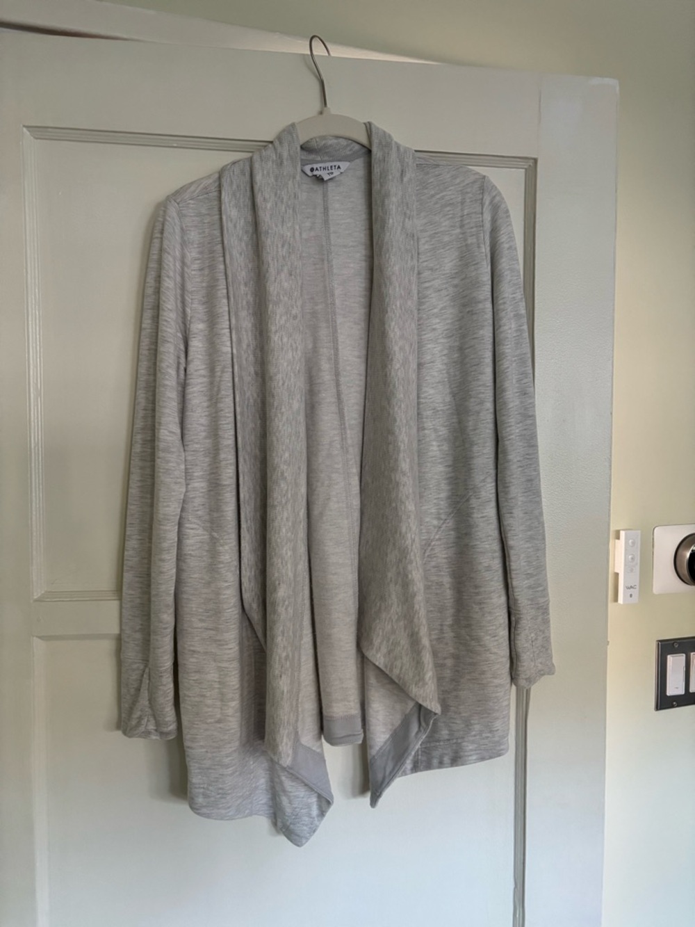 Athleta Pranayama Restore Wrap heather gray fleece sweatshirt open cardigan Xxs